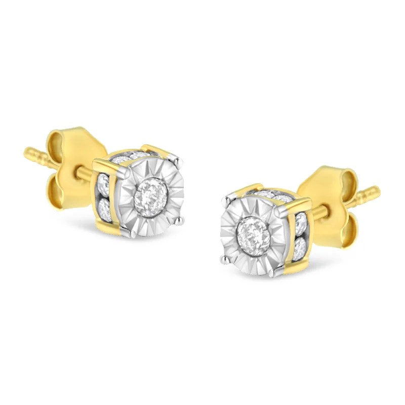 Big Discounts On Elegant Jewelry Collections 10K Yellow Gold Plated Sterling Silver 1/2 Cttw Miracle Set Diamond Stud Earring