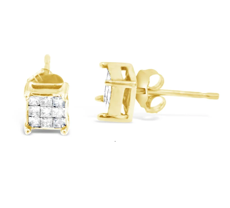 Delicate Crystal Jewelry For Sophisticated Charm 10K Yellow Gold Princess-cut Composite 18-stone Diamond Earrings