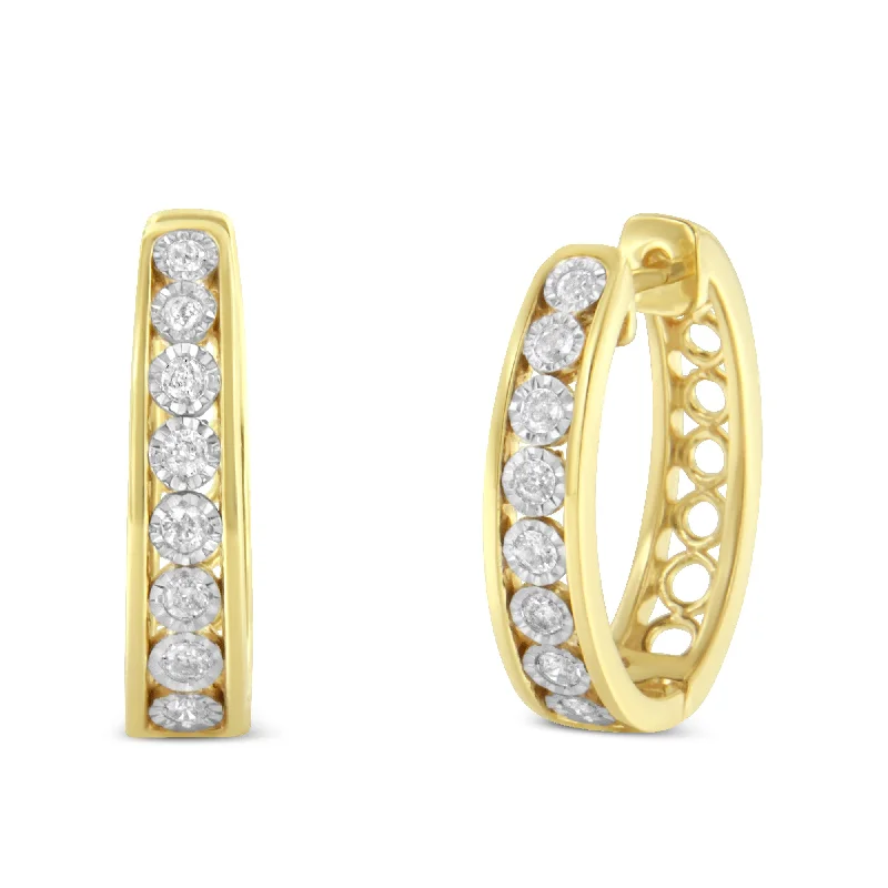 Timeless Elegance Now At Special Discounts 10KT Yellow and White Gold Diamond Hoop Earring