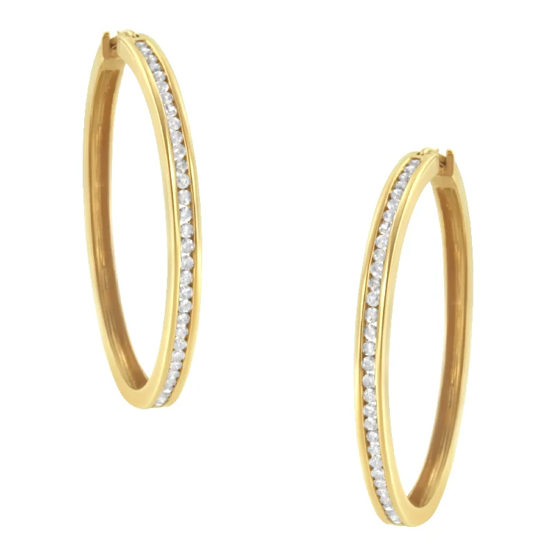 Shop Dazzling Jewelry With Special Promotional Discounts 10KT Yellow Gold 1 cttw Slim Diamond Hoop Earrings