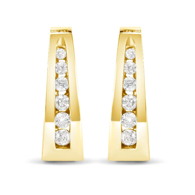 High-Quality Gemstone Jewelry For Special Occasions 14K Gold 1/4 Cttw Channel-Set Brilliant Round-Cut Diamond Hoop Earrings