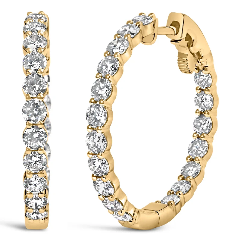 Upgrade Your Jewelry Collection For Less 14K Gold Shared Prong Set Diamond Inside Out Hoop Earrings