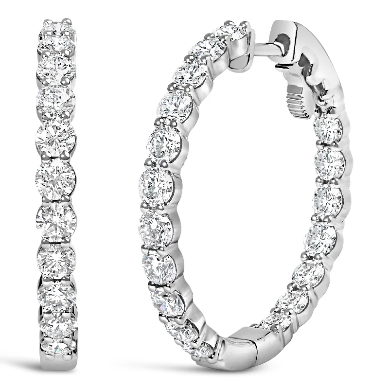Jewelry Sale Bonanza – Grab Your Sparkle Now 14K Gold Shared Prong Set Diamond Inside Out Hoop Earrings