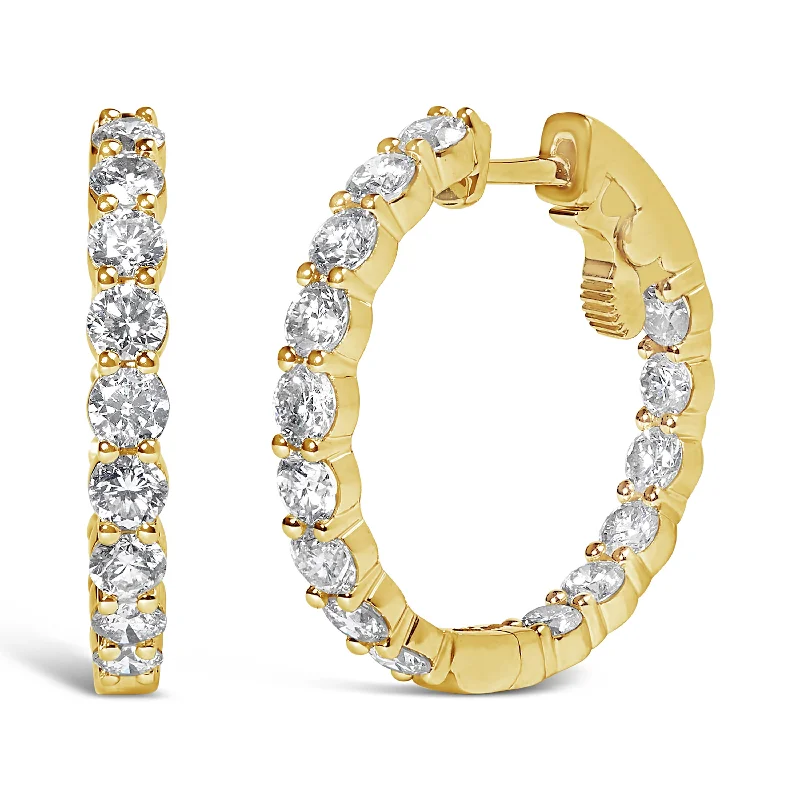 Special Deals On Handcrafted And Designer Jewelry 14K Gold Shared Prong Set Diamond Inside Out Hoop Earrings