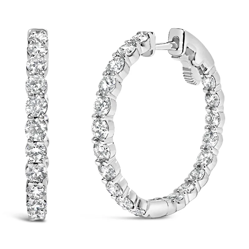 Flash Sale On Elegant Jewelry – Don't Miss Out 14K Gold Shared Prong Set Diamond Inside Out Hoop Earrings