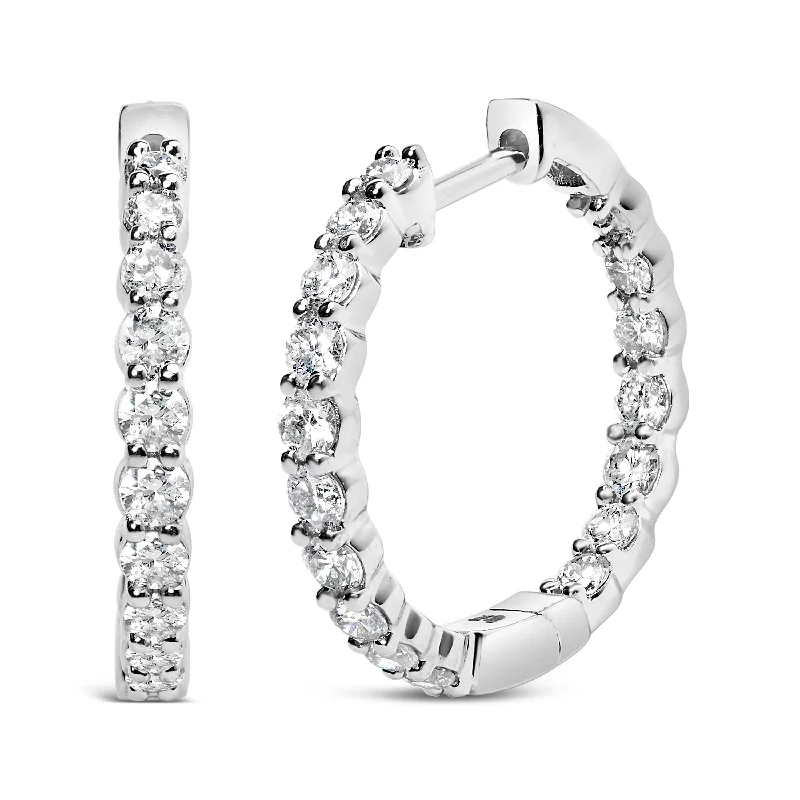Handcrafted Jewelry Sale – Unique Designs At Low Prices 14K Gold Shared Prong Set Diamond Inside Out Hoop Earrings