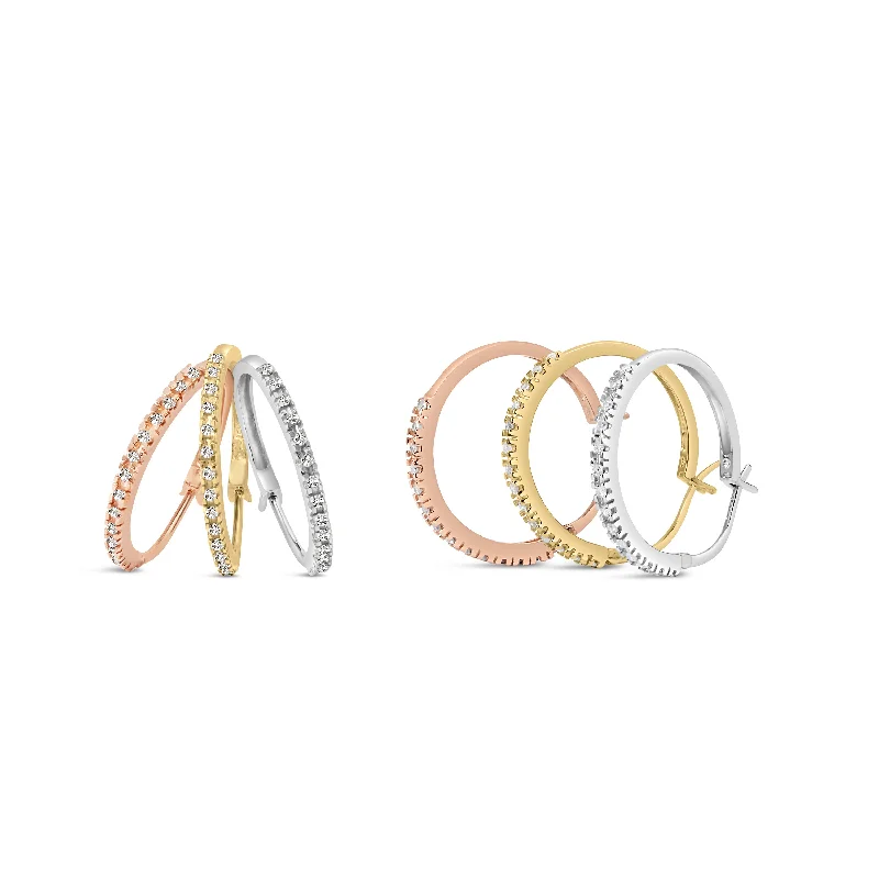 Special Jewelry Deals – Upgrade Your Collection 14K Tri-Toned Gold 1/3 Cttw Diamond Triple Hoop Earrings