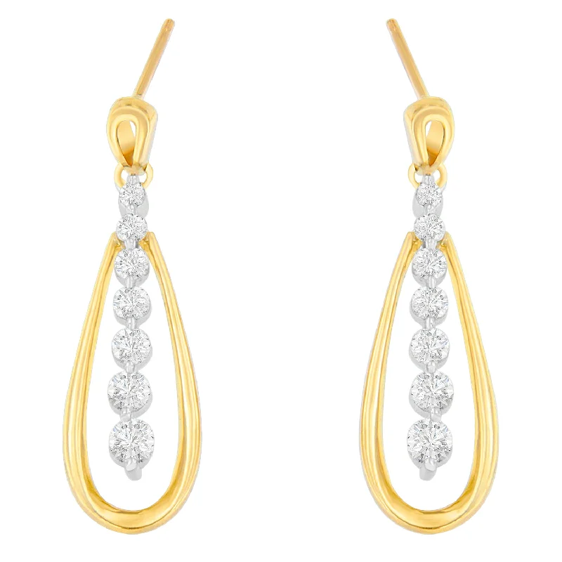 Luxury Handcrafted Jewelry For Elegant Looks 14K Two Toned Gold Dangling Diamond Drop Earrings