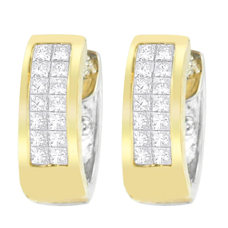 Trending Jewelry Styles Now At Limited-Time Discounts 14K Two-Toned Gold Round and Princess Cut Diamond Earrings