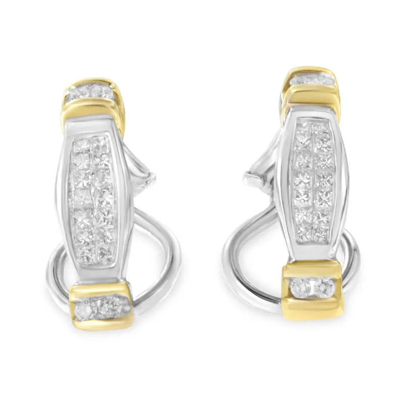 Elegant Rose Gold Jewelry For A Stylish Touch 14K Two-Toned Gold Round and Princess Cut Diamond Earrings