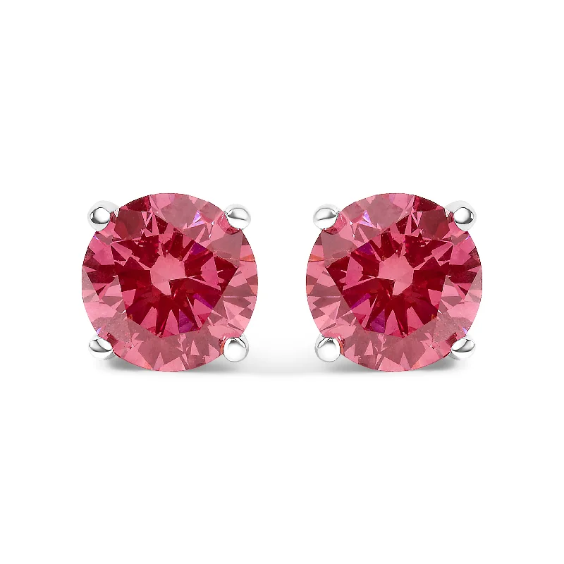 Discover Unique Jewelry With Special Limited-Time Offers 14K White Gold 1.0 Cttw Round Brilliant Cut Lab Grown Pink Diamond 4-Prong Classic Solitaire Earrings