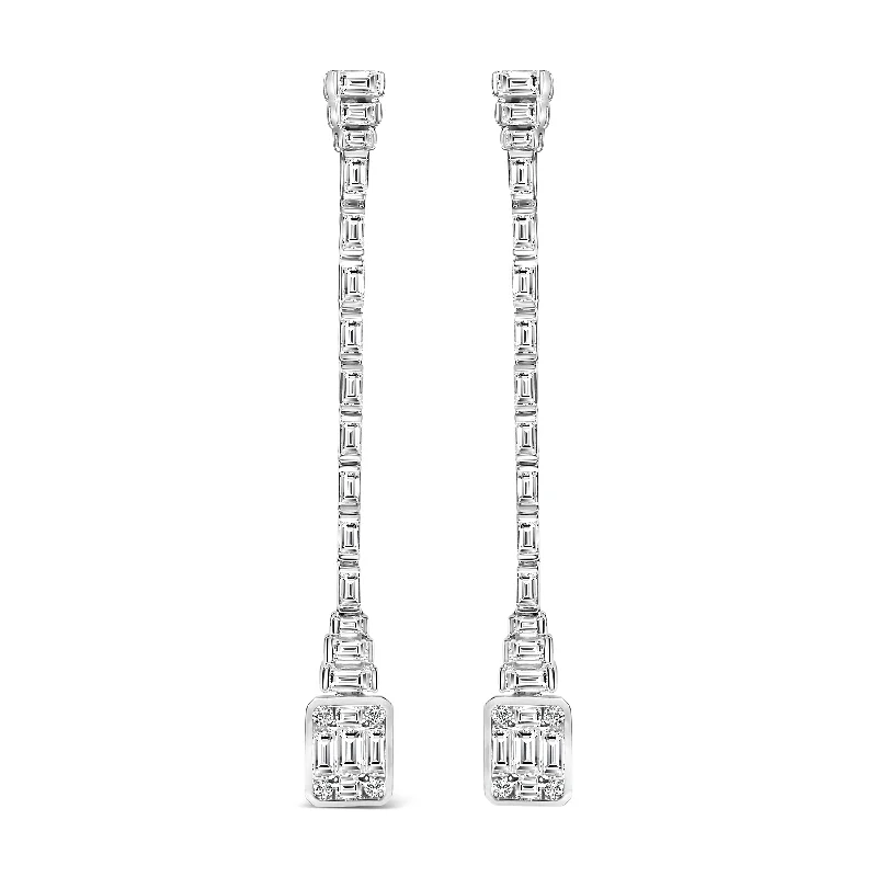 Trending Jewelry Styles Now At Limited-Time Discounts 14K White Gold 1 1/2 Cttw Baguette Diamond Composite Mosaic 2" Inch Drop Earrings