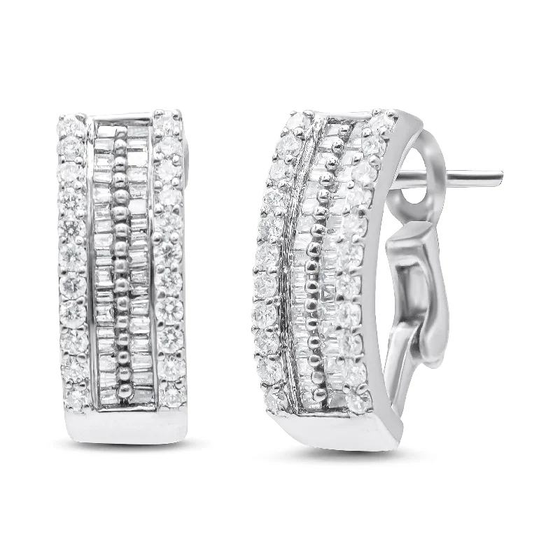 Exclusive Jewelry Bundles At Discounted Prices 14K White Gold 1 1/2 cttw Round and Baguette Cut Diamond Earrings