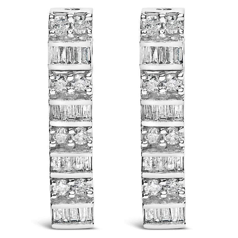 Seasonal Jewelry Deals – Elevate Your Style 14K White Gold 1 1/3 cttw Round And Baguette Cut Diamond Earrings