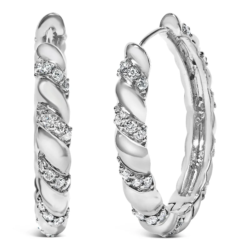 Flash Sale On Stunning Jewelry – Don't Miss Out 14K White Gold 1 1/5 Cttw Lab Grown Diamond Swirl Design 1" Inch Hoop Earrings