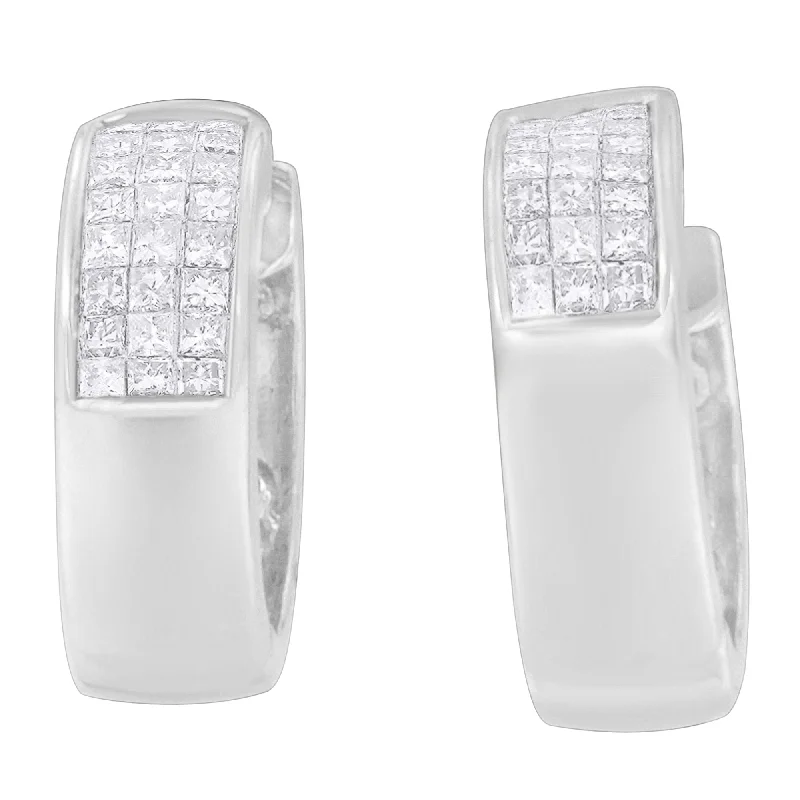 Huge Savings On Timeless Jewelry Collections 14K White Gold 1 1/8 cttw Princess and Round Cut Diamond Huggie Earrings