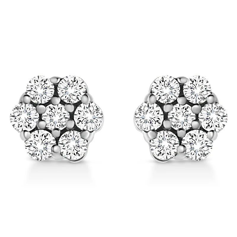 Luxury Meets Affordability – Jewelry Sale Live Now 14K White Gold 1/2 Cttw Prong Set Round-Cut Diamond Flower Stud Earring