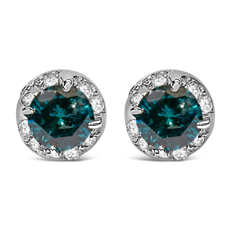 Must-Have Jewelry Pieces At Reduced Prices 14K White Gold 1/2 cttw White and Treated Blue Round Diamond Earrings