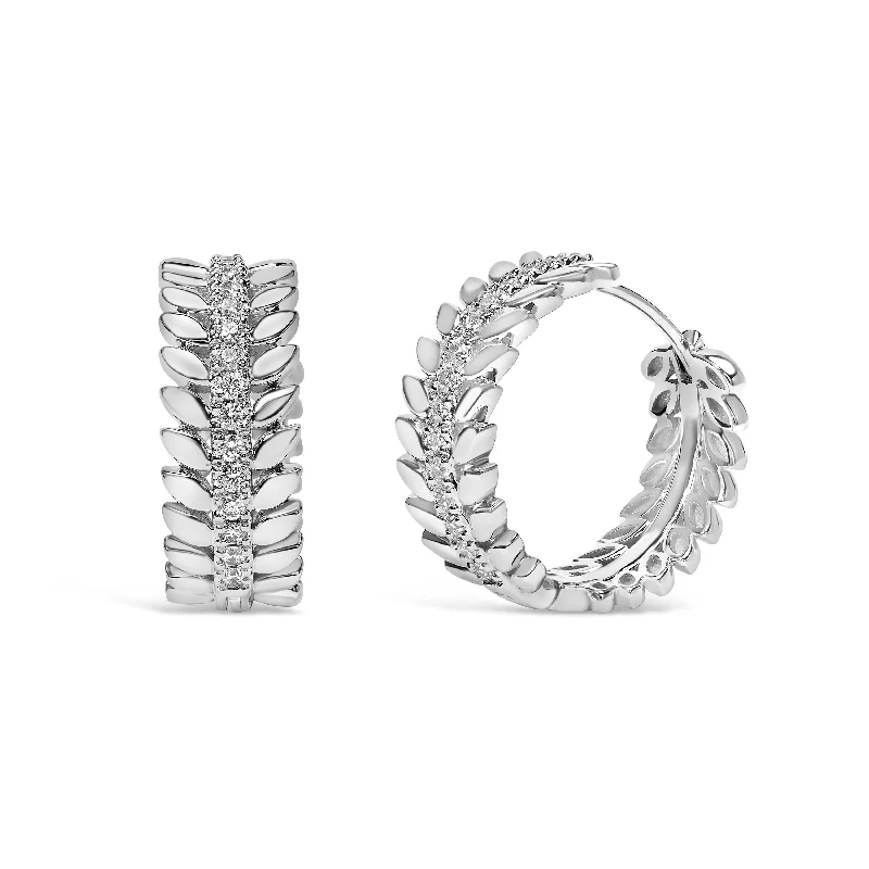 Buy More, Save More On Stunning Jewelry Pieces 14K White Gold 1/4 Cttw Lab Grown Diamond Leafy Wreath Hoop Earrings