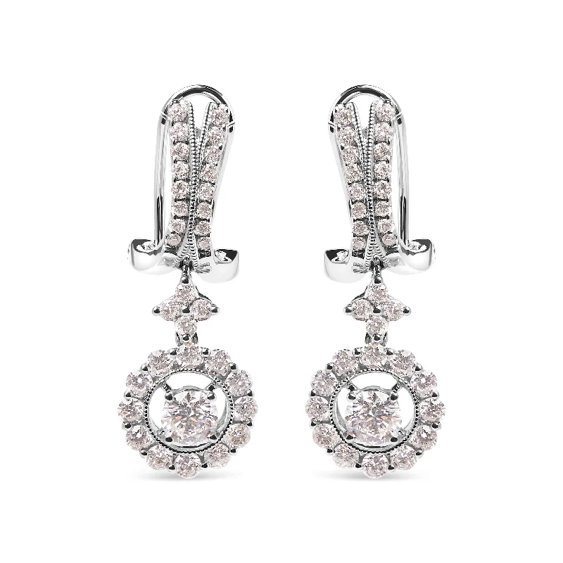 Flash Sale On Exquisite Jewelry – Don't Miss Out 14K White Gold 1 7/8 Cttw Diamond Drop and Dangle Halo Earring with Omega Back