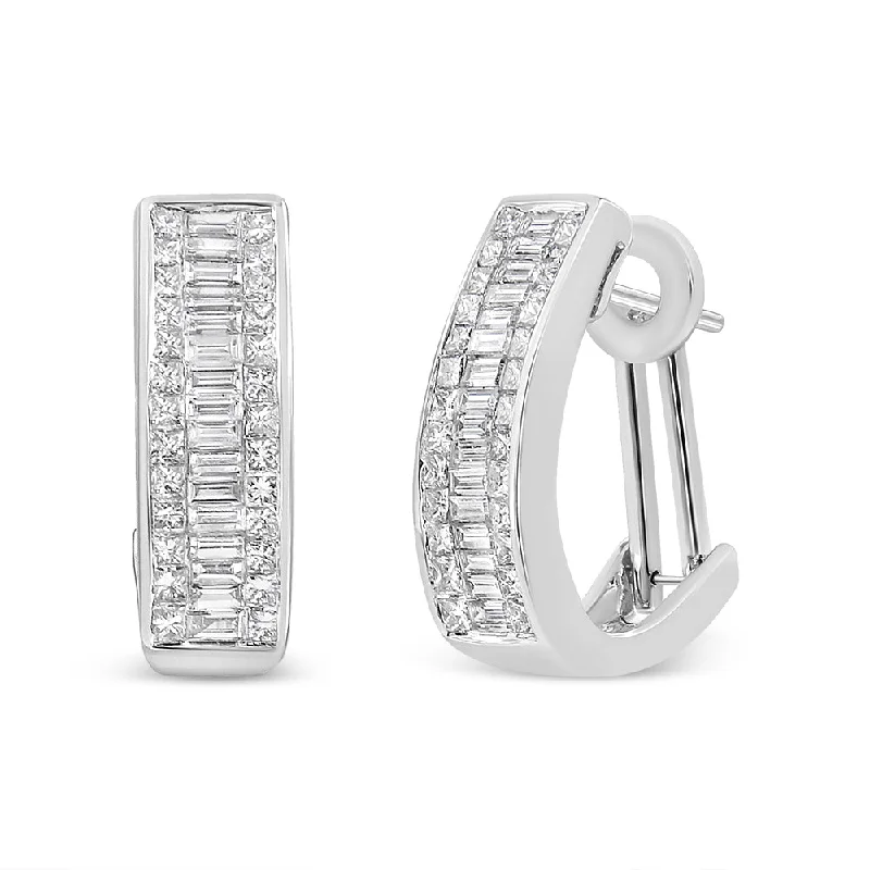 Personalized Jewelry Sale – Unique Pieces At Great Prices 14k White Gold 1 7/8 Cttw Invisible and Channel Set Diamond Omega Huggy Hoop Earrings