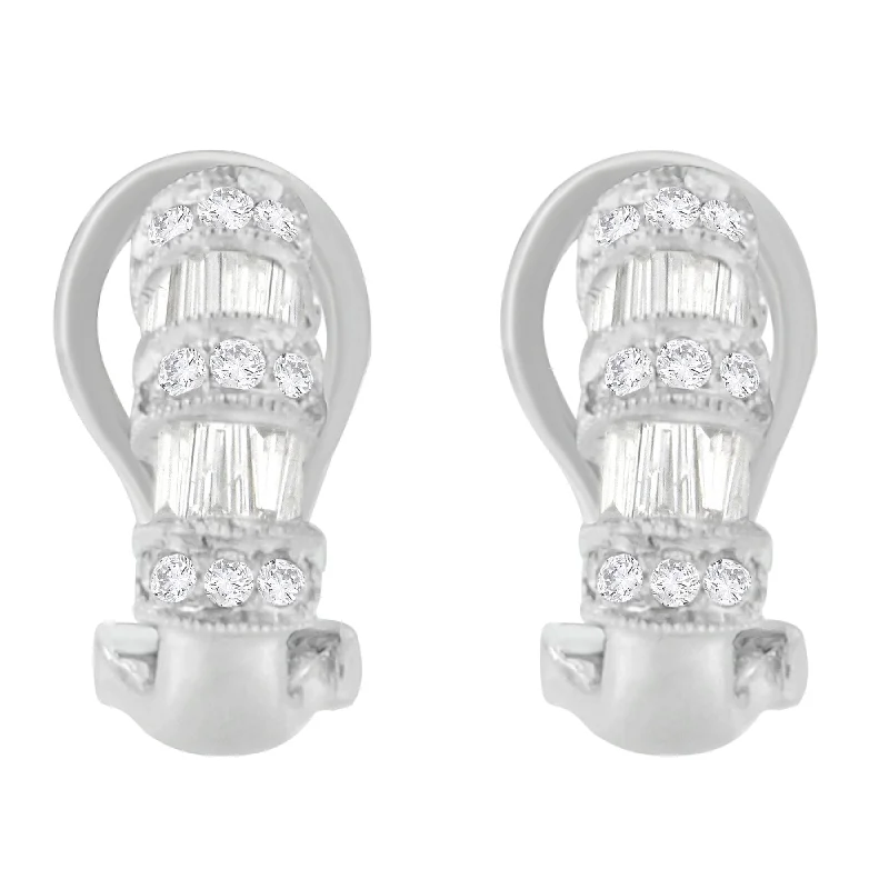Personalized Engraved Jewelry For Meaningful Gifts 14K White Gold 1 cttw Round and Baguette Cut Diamond Earrings