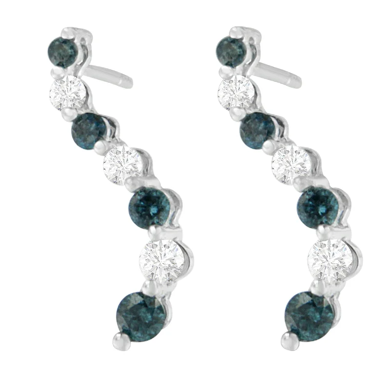 Everyday Jewelry Essentials Now On Sale 14K White Gold 1 cttw Round Cut Diamond Treated Blue Earrings
