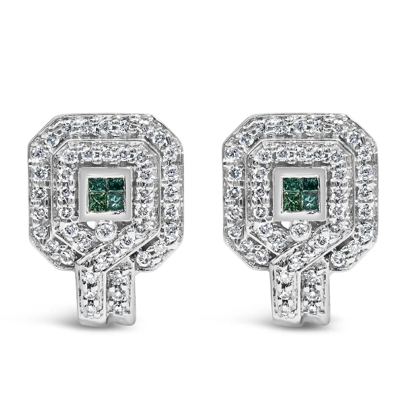 Jewelry Clearance Sale – Final Reductions 14K White Gold 1ct. TDW Round and Princess-cut Treated Blue Diamond Earrings