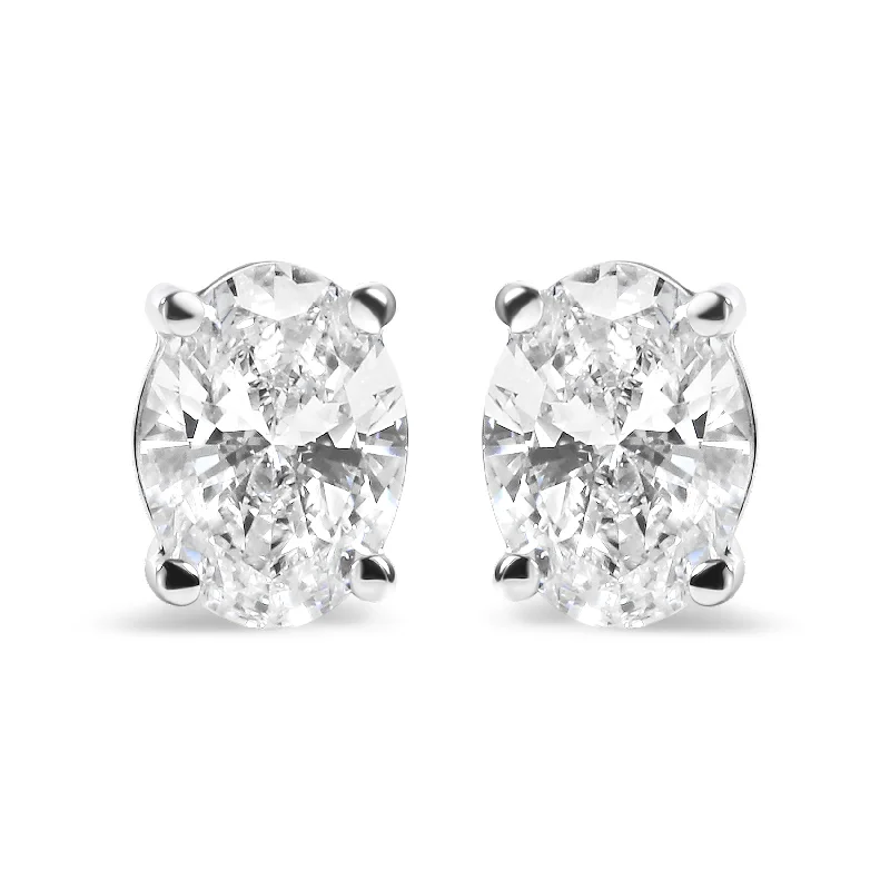 Classic And Modern Jewelry Styles On Sale 14K White Gold 2.0 Cttw Prong Set Lab Grown Oval Diamond Solitaire Stud Earring