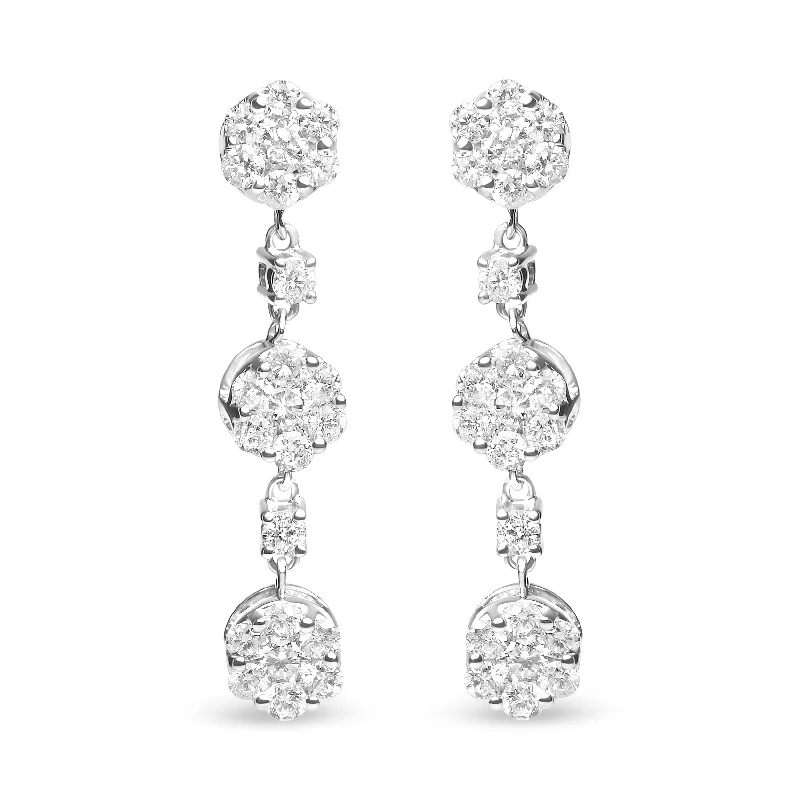 Huge Savings On Timeless Jewelry Collections 14K White Gold 2.00 Cttw Diamond Composite Cluster Floral Drop Earrings