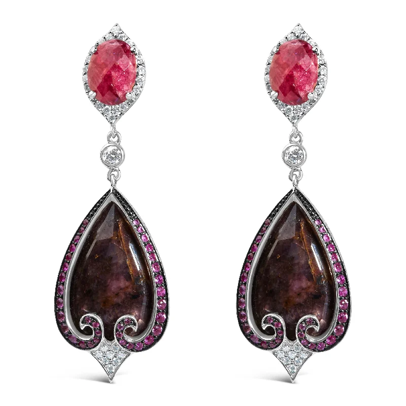 Don't Miss Our Biggest Jewelry Sale Of The Season 14K White Gold 3/5 Cttw Diamond, Grey-Orange Sapphire, and Pink Spinel Vintage-Inspired Drop Earrings