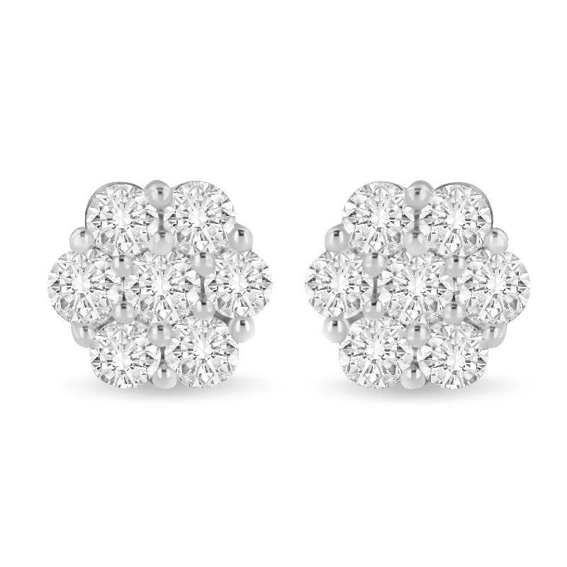 Adjustable Charm Bracelets For A Perfect Fit 14K White Gold 3 cttw Prong Set Round-Cut Diamond Floral Cluster Stud Earring