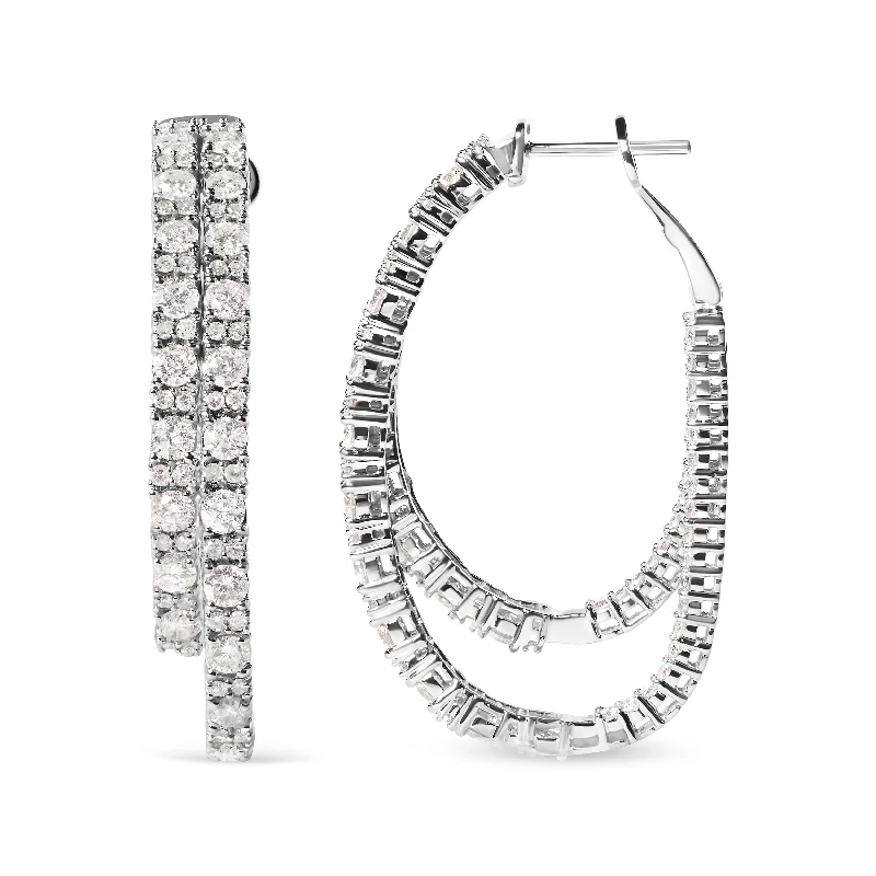 Affordable Luxury Jewelry For Every Occasion 14K White Gold 4.0 Cttw Diamond Asymmetrical Inside Out Double-Hoop Earrings