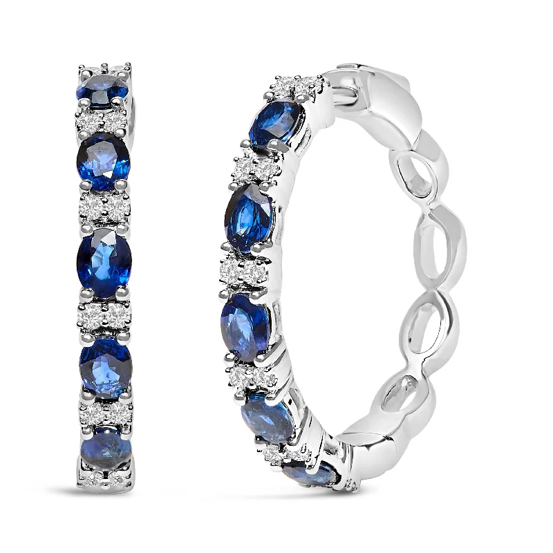 Jewelry Flash Sale – Stylish Designs At Unbeatable Rates 14K White Gold 4x3mm Oval Blue Sapphire and 1/4 Cttw Diamond Alternating Hoop Earring