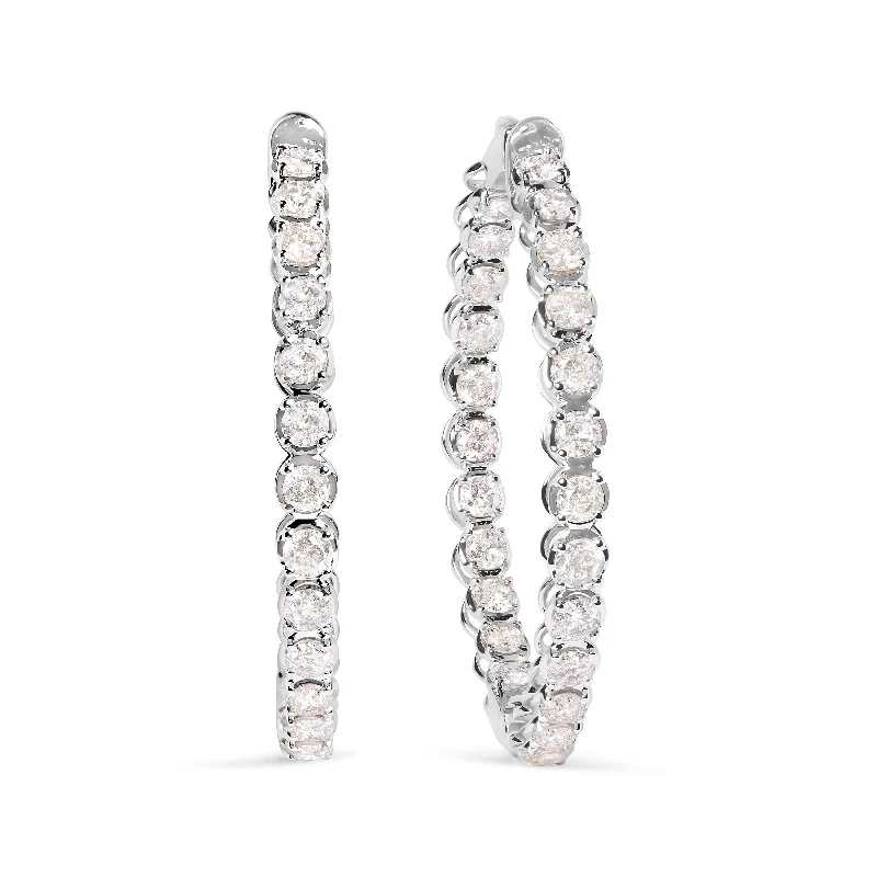 Shop Handcrafted Jewelry At Special Promotional Rates 14K White Gold 7.0 Cttw Diamond 1-¾ Inside Out Hinged Leverback Hoop Earrings