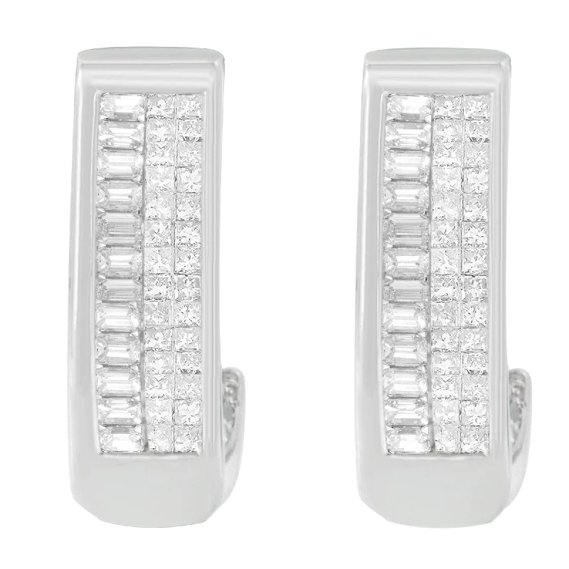 Handmade Pearl Jewelry For Timeless Elegance 14K White Gold Baguette and Princess-cut Diamond Earrings
