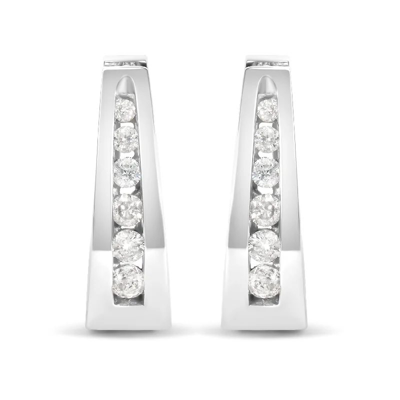 Timeless Jewelry At Special Discount Rates 14k White Gold Channel-Set Brilliant Round-Cut Diamond Hoop Earrings