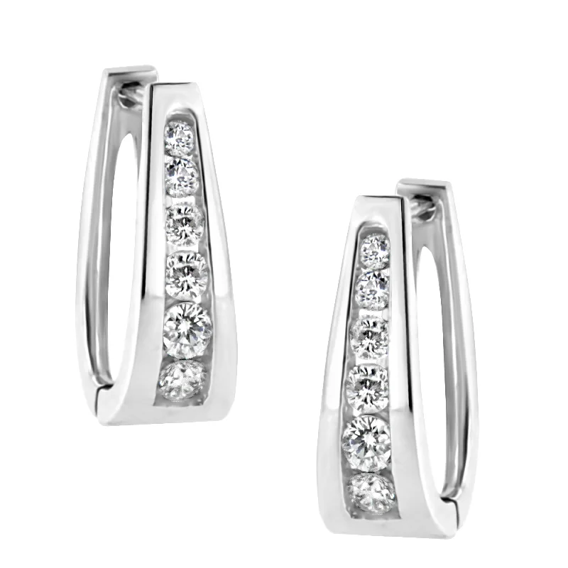 Unique Jewelry For Less – Shop The Sale Now 14k White Gold Channel-Set Brilliant Round-Cut Diamond Hoop Earrings