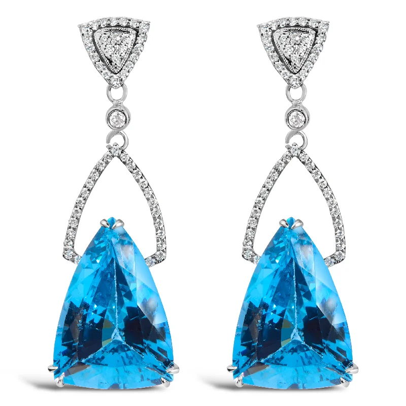 Shine Without Limits – Jewelry Sale Happening Now 14K White Gold Earrings 4/5 Cttw Diamond and 18x11 MM Trillion Cut Blue Topaz Drop and Dangle Earrings