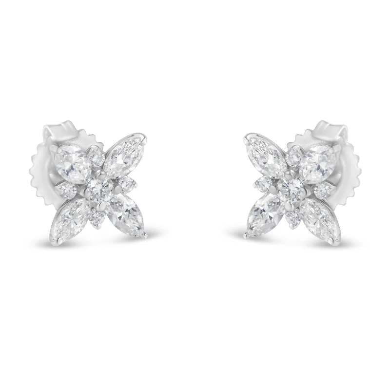 Grab Your Dream Jewelry At The Lowest Prices 14K White Gold Marquise Diamond Flower Stud Earring