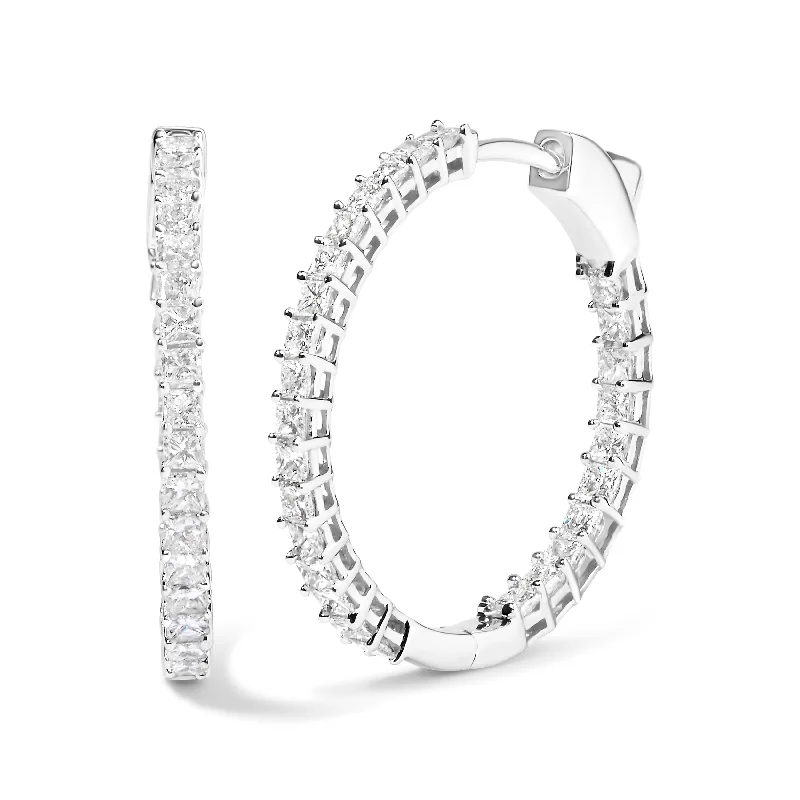 Must-Have Jewelry Pieces At Reduced Prices 14K White Gold Natural Princess Cut Diamond Inside Out Hoop Earrings
