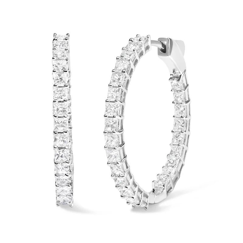 Shop Dazzling Jewelry At The Best Prices 14K White Gold Natural Princess Cut Diamond Inside Out Hoop Earrings