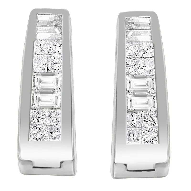 Buy More, Save More On Stunning Jewelry Pieces 14K White Gold Princess and Baguette-Cut Diamond Long Hoop Earrings(0.50 cttw,I-J Color,VS1-VS2 Clarity)