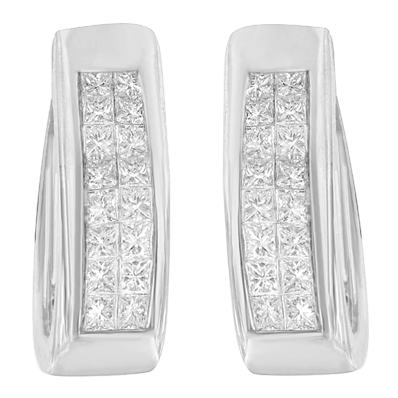 Jewelry Sale – Exclusive Styles At Lower Prices 14K White Gold Princess-Cut Diamond Hoop Earrings