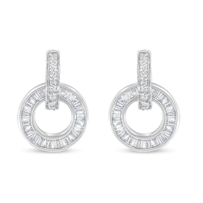 Bestselling Jewelry Now On Sale – Elevate Your Look 14k White Gold Round and Baguette Cut Diamond Earrings