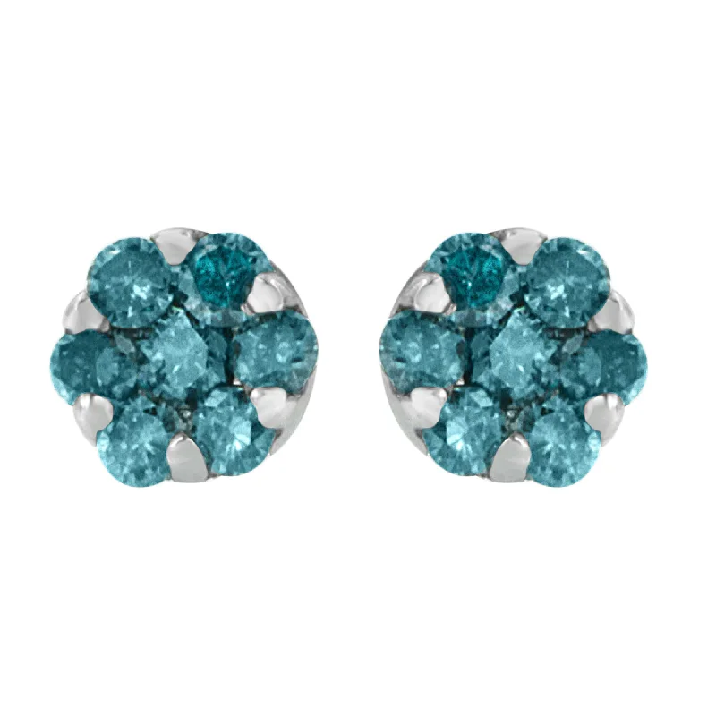 Don't Miss Out On Bestselling Jewelry At Special Prices 14K White Gold Round Cut Blue Diamond Earrings