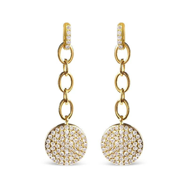 Jewelry Sale Bonanza – Grab Your Sparkle Now 14K Yellow Gold 1.0 Cttw Diamond Chain Cluster Dangle Chain Earrings