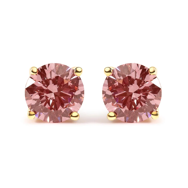 Shop Trending Jewelry With Exclusive Savings 14K Yellow Gold 1.00 Cttw Round Brilliant Cut Lab Grown Pink Diamond 4-Prong Classic Solitaire Earrings