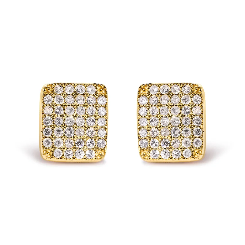 Stunning Jewelry Pieces At The Lowest Prices Ever 14K Yellow Gold 1/2 Cttw Diamond Square Shaped Composite Cluster Stud  Earrings