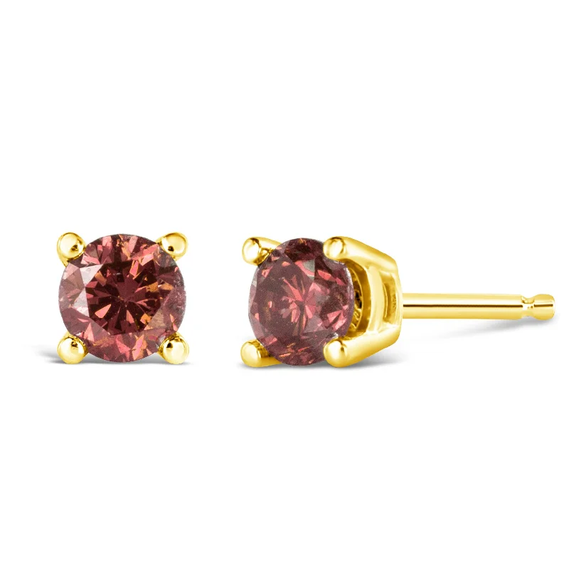 Limited-Time Offer On Elegant Jewelry Pieces 14K Yellow Gold 1/2 Cttw Round Brilliant Cut Lab Grown Pink Diamond 4-Prong Classic Solitaire Earrings